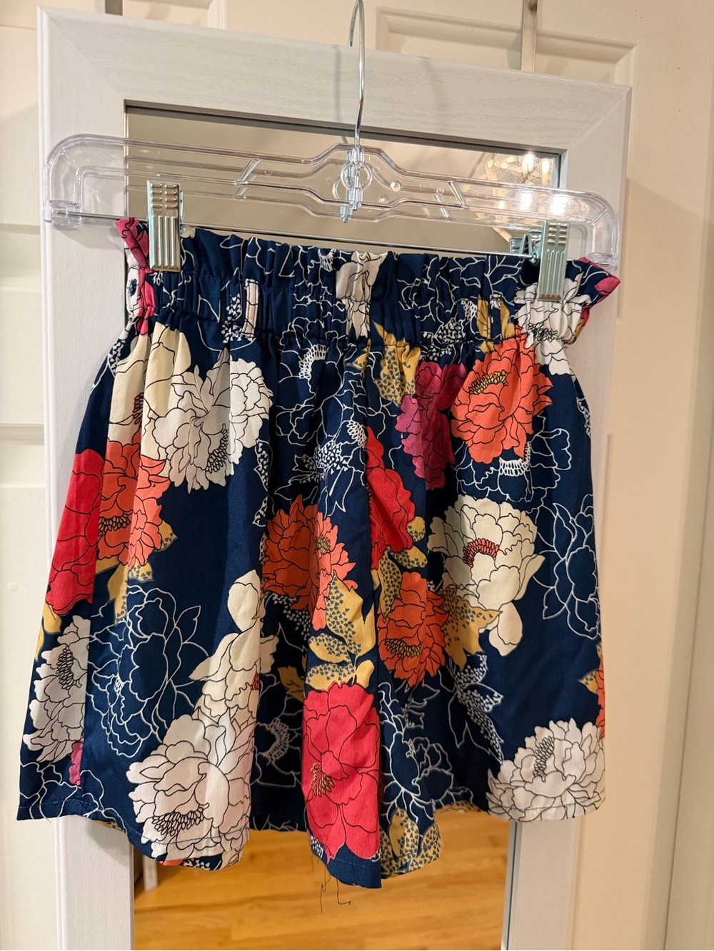 BOG Collective Floral Navy Elastic-Waist Shorts - Navy / Red / White